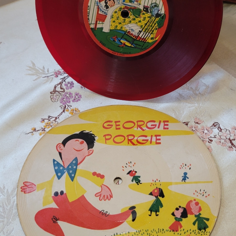 Vintage Red Vinyl Record with Georgie Porgie Design 1950-60s